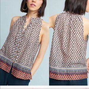 Anthropologie Maeve Prema Printed Tank Top Ruffle Button Front